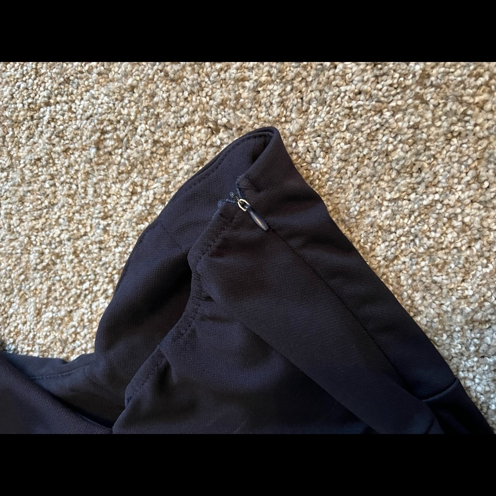 One shoulder ruffle Midi navy dress. Size small. Leg slit. - Picture 7 of 10